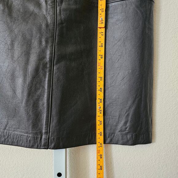 VTG SILVERLEAF Black Leather Pocket Snap Button Zipper Pencil Midi Skirt Sz 12 - Picture 16 of 16